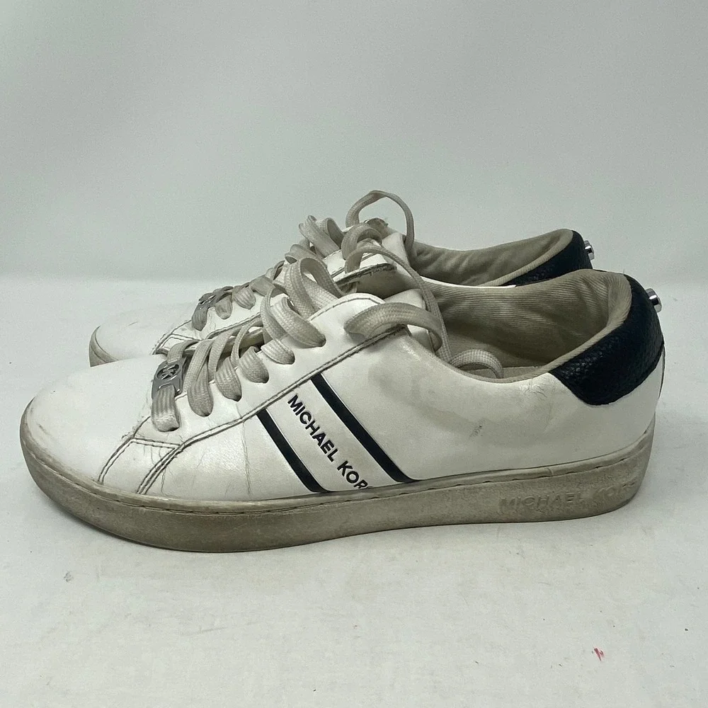 Michael Kors Irving Stripe White Navy Lace Up Sneakers FT25G Womens 5.5M